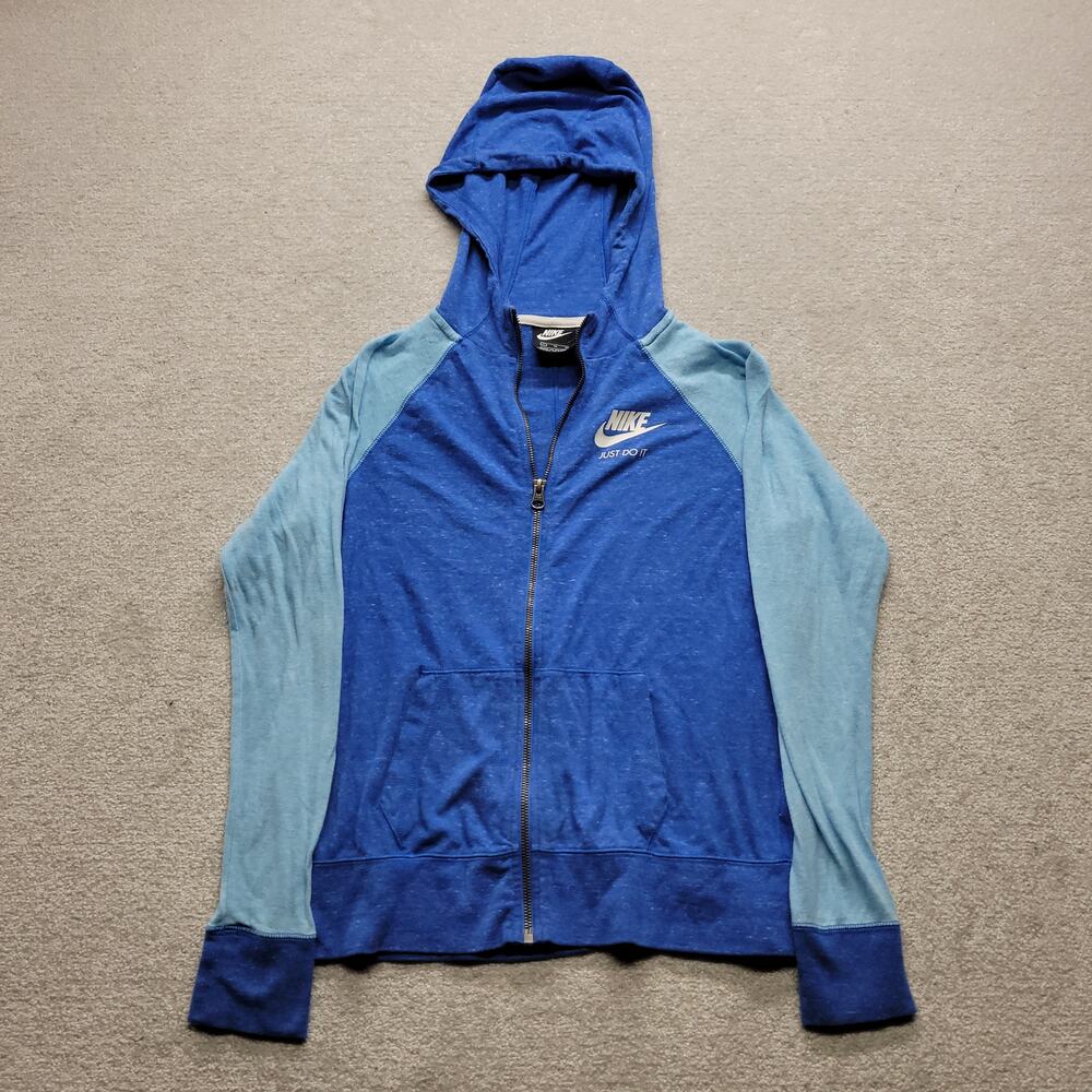Nike Womens XL Full Zip Hoodie Blue Two Tone Just Do It Swoosh Lightweight